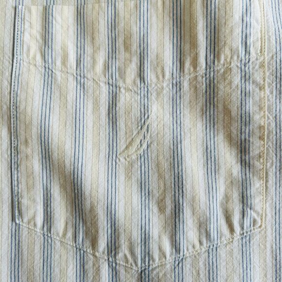 Nautica Button Up Shirt Men Medium Multi Vertical Stripe Cotton Logo Classic - Picture 8 of 12